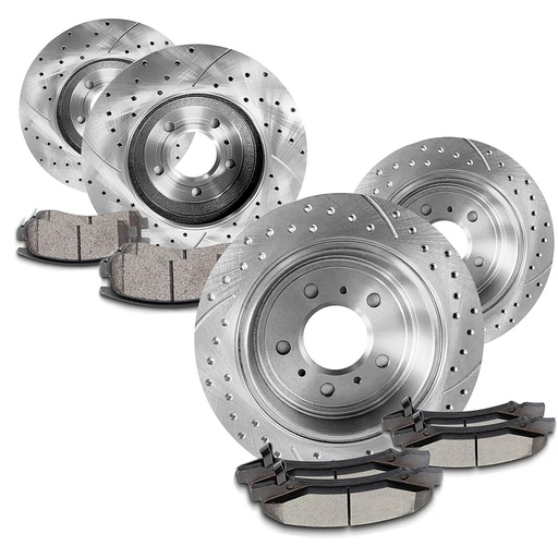 2012-2017 Dodge Grand Caravan Journey Chrysler Town & Country Front Rear Drilled And Slotted Brake Rotors Included Ceramic Pads