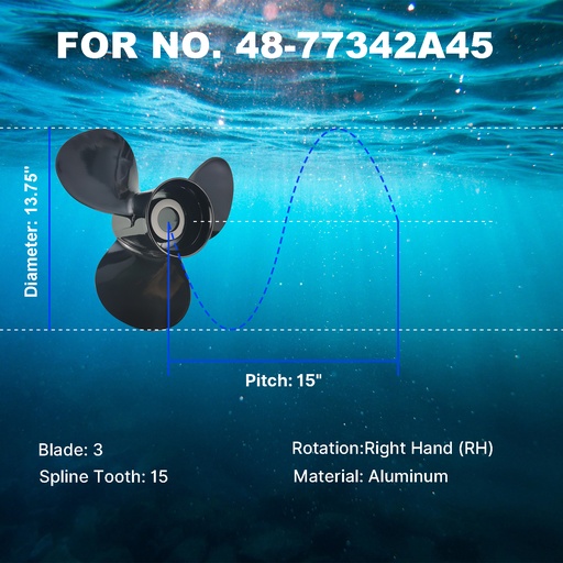 13.75 x 15 Aluminum Outboard Propeller Fit Mercury Engines 40-125HP 3 Blade Replace 48-77342A45