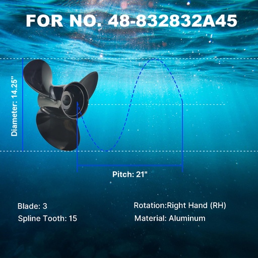 14.25 x 21 Aluminum Outboard Propeller Fit Mercury Engines 135-300HP 3 Blade Replace 48-832832A45