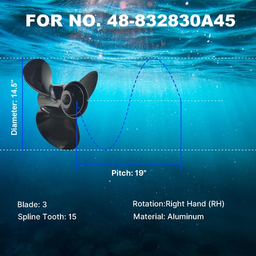 14.5 x 19 Aluminum Outboard Propeller Fit Mercury Engines 135-300HP 3 Blade Replace 48-832832A45