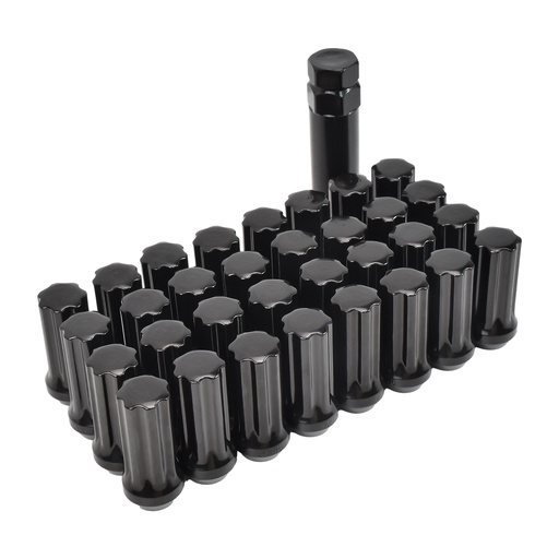 Black 14x1.5 Spline Lug Nuts With Key For Chevy Silverado 2500 HD 3500 HD 32pcs