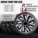 14 inch Wheel Covers Full Rim Snap On Hub Caps For R14 Tire & Steel Wheels Set of 4 Black And Silver TT Style