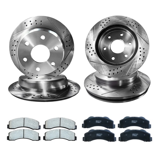 12 inch Front And 13.46 inch Rear Drilled Slotted Brake Rotors For 1999-2007 Chevy Silverado 1500 Included Ceramic Pads 2WD 4WD