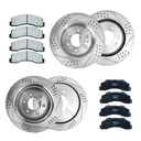 12.99 inch Front and 13.57 inch Rear Drilled Slotted Brake Rotors For 2007-2014 Cadillac Escalade Chevy Silverado 1500 GMC Included Ceramic Pads