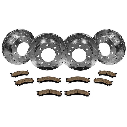 Front Rear Drilled And Slotted Brake Rotors For Ford F250 F350 Super Duty 1999-2004 Included Ceramic Pads
