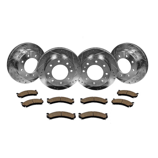 2001-2010 Chevy Silverado 2500HD Front Rear Drilled Slotted Brake Rotors and Ceramic Brake Pads