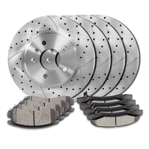 11.93 inch Front And 10.94 inch Rear Drilled Slotted Brake Rotors For Chevy Impala 2006-2010 Included Ceramic Pads