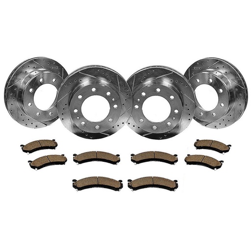 [210-BR309*2-BR409*2-109-209] 13.03 inch Front and 12.83 inch Rear Drilled Slotted Brake Rotors For Ford F250 F350 Super Duty 1999-2004 Included Ceramic Pads