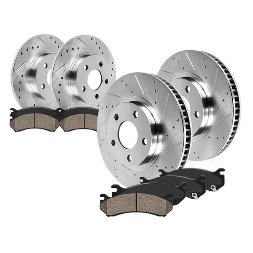 [210-BR310*2-BR410*2-110-210-ZZ15*15*12-ZZ15*15*10] 2007-2018 Toyota Tundra Front Rear Drilled And Slotted Brake Rotors Included Ceramic Pads