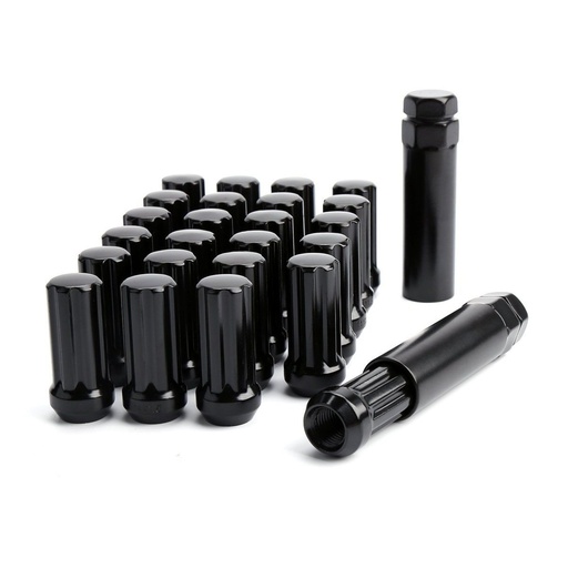 [253-LN030] 14 x 1.5 Black Spline Lug Nuts & Locking Wheel Nut Keys For Chevy GMC Hummer Nissan Ram 24pcs