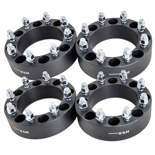 [227-WP309A*4] 8x6.5 2 inch Wheel Spacers 108mm Hub Bore 9/16" Studs For Dodge Ram 2500 3500 Ford F250 F350 Trucks Black 4pcs