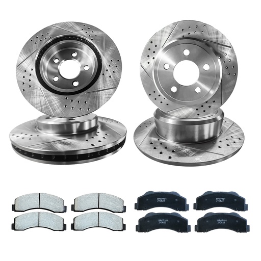 [BR22323*2-24*2-22-25] 2004-2008 Ford F150 Front Rear Drilled Slotted Brake Rotors Included Ceramic Pads 4WD