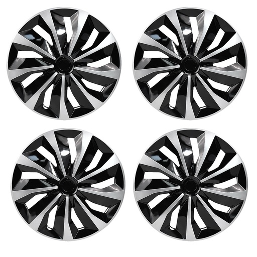 [WR21199] 14 inch Wheel Covers Full Rim Snap On Hub Caps For R14 Tire & Steel Wheels Set of 4 Black And Silver TT Style