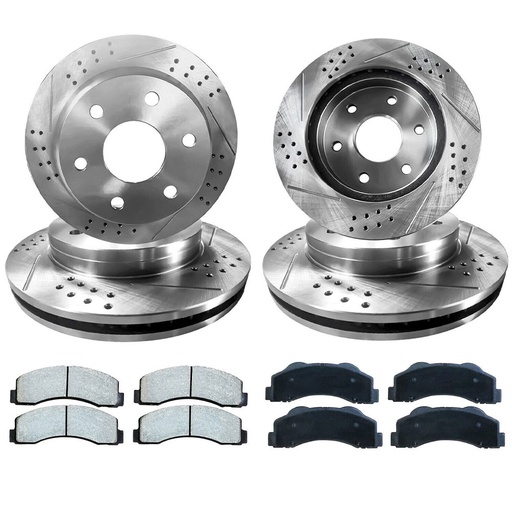 [BR07144*2-45*2-03-04-ZZ14*14*10-ZZ15*15*12] 2001-2006 Chevy Silverado GMC Sierra 1500 Front Rear Drilled And Slotted Brake Rotors Included Ceramic Pads