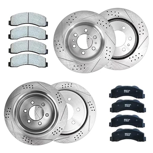 [BR07170*2-71*2-28-29] 13.78 inch Front And 12.58 inch Rear Drilled Slotted Brake Rotors For  Nissan Titan Infiniti QX56 2008 2009 2010 Included Ceramic Pads